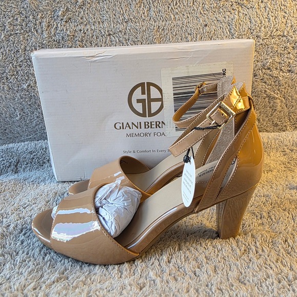 Giani Bernini Clarrice Dark‎ Nude Patent Ankle Strap Heels Sandals Size 9M New - Picture 3 of 9